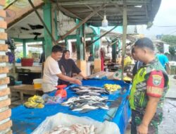 Babinsa Koramil 01/Kuala Simpang Turun ke Pasar, Pantau Harga Ikan