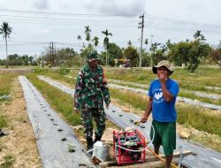 Tingkatkan Semangat Petani, Babinsa Turun Langsung Bantu Siram Tanaman Semangka