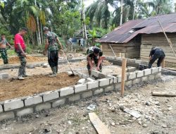 Pembangunan RTLH TMMD Kodim Aceh Tamiang Berlanjut Di Tahap Pemasangan Dinding Bata